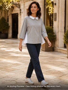 Cop.Copine US 10/12 FR 42 Grey Layered Cotton Peter Pan Collar Top